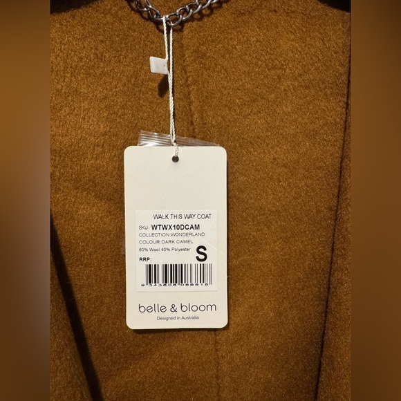 Walk This Way Wool Blend Oversized Coat - dark camel size S NWT Belle & Bloom - Picture 6 of 13